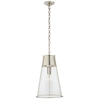 Thomas O'Brien Robinson Large Pendant in Polished Nickel with Clear Glass Ceiling Light W11.75