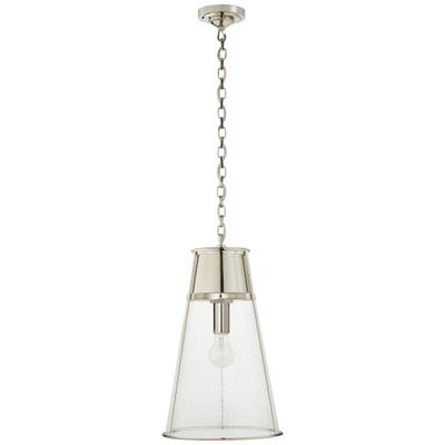 Thomas O'Brien Robinson Large Pendant in Polished Nickel with Seeded Glass Ceiling Light W11.75