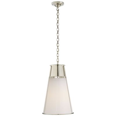 Thomas O'Brien Robinson Large Pendant in Polished Nickel with White Glass Ceiling Light W11.75